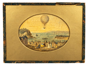 Antique Varnished Painting Depicting First Aerial Crossing of the English Channel By Jean-Pierre Blanchard & Dr. John Jeffries  From Dover Toward Calais Jan 7, 1785 10x8