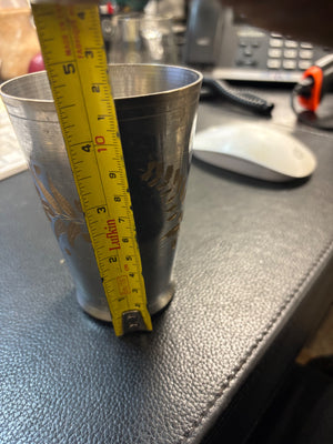 Old Northern Indian Lassi Cup Nickel-Plated Brass With Hand Etched Floral Design  Circa 1940