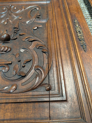 French Walnut Carved Relief Urn & Fruit Cabinet Doors 19th Century PAIR  25" x 25" (One Panel is Split)
