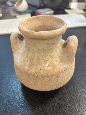 Late Bronze Age Canaanite Terracotta Two Handled Pyxis 4 1/2'