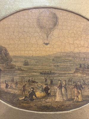 Antique Varnished Painting Depicting First Aerial Crossing of the English Channel By Jean-Pierre Blanchard & Dr. John Jeffries  From Dover Toward Calais Jan 7, 1785 10x8