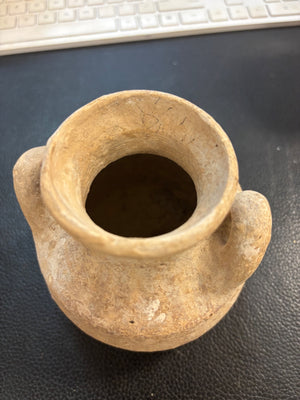 Late Bronze Age Canaanite Terracotta Two Handled Pyxis 4 1/2'