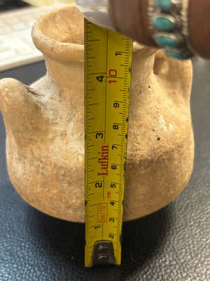 Late Bronze Age Canaanite Terracotta Two Handled Pyxis 4 1/2'