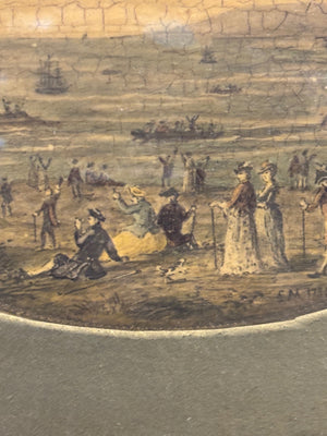 Antique Varnished Painting Depicting First Aerial Crossing of the English Channel By Jean-Pierre Blanchard & Dr. John Jeffries  From Dover Toward Calais Jan 7, 1785 10x8