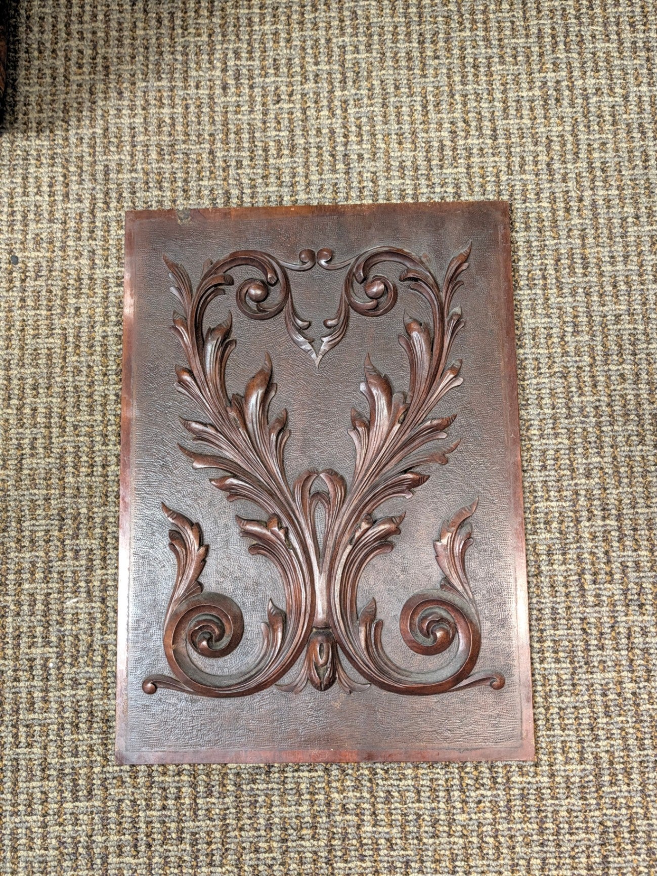 French Walnut Carved Relief Panel 19th Century (Foliate Scroll) 15" x 21"
