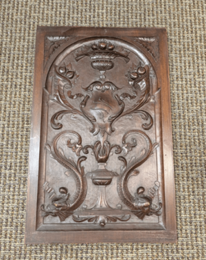 French Walnut Carved Relief Panel (7 Fruits) 19th Century 25" x 16"
