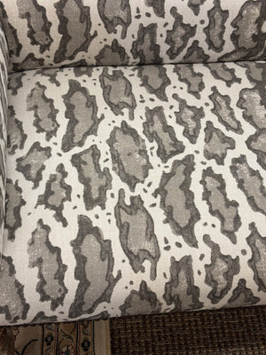 Natural & Dark Brown Animal Leopard/Ocelot Print Linen Upholstered Settee Turned Wood Legs 4' x 24" x  24"