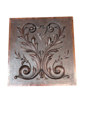 French Walnut Carved Relief Panel 19th Century (Foliate Scroll) 20" x 21"