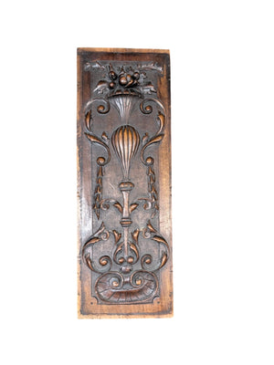 French Walnut Carved Relief Panel 19th Century (Striped Teardrop Urn) 8" x 23"