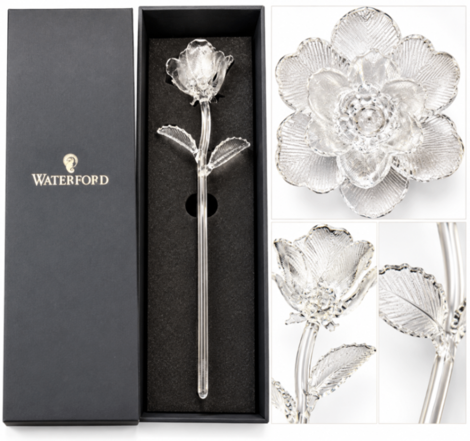 Waterford Crystal Fleurology Rose Flower #154653, 15”, with Original Box