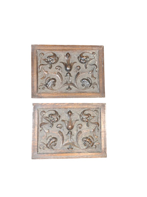 French Walnut Carved Relief Panels 19th Century (Floral) PAIR 16" x 12"