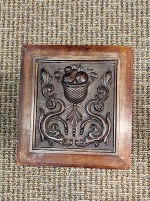 French Walnut Carved Relief 19th Century Panels (Fruit Pears) PAIR 12" x 13"