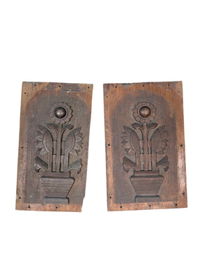 French Walnut Carved Relief Panel 19th Century (Sunflower) PAIR approx 15" x 11" (One is slightly smaller)