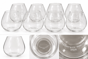 Vintage Tiffany & Co. Crystal Stemless Wine / Brandy Glasses, Made in Spain – Set of 8