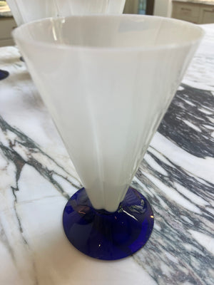 Morgantown Glass Melon White Blue 12oz Footed Tumblers Set of 6
