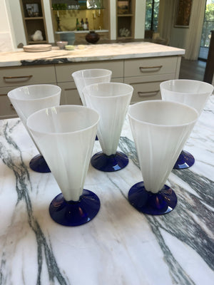 Morgantown Glass Melon White Blue 12oz Footed Tumblers Set of 6