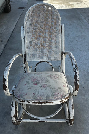 Thonet-Style Bentwood Rocking Chair with Caned Back Shabby Chic White 45” H 22 1/2” W