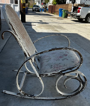 Thonet-Style Bentwood Rocking Chair with Caned Back Shabby Chic White 45” H 22 1/2” W