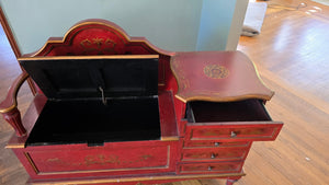 Red painted wooden storage bench