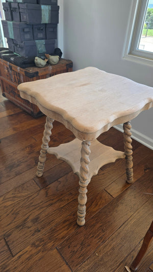 Oak Barley Twist leg side table with scalloped top