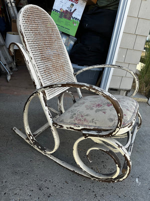 Thonet-Style Bentwood Rocking Chair with Caned Back Shabby Chic White 45” H 22 1/2” W
