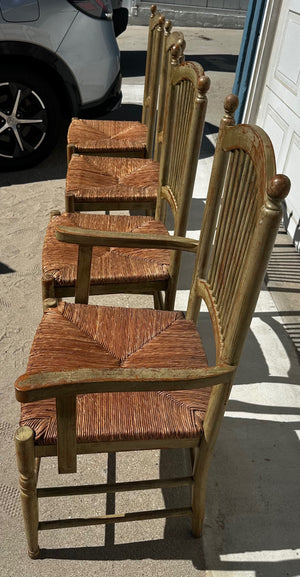 Vintage Green Distressed Wheat Back Chair (set of 5) 4 Straight Back +1 Arm Chair