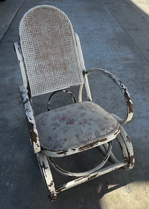 Thonet-Style Bentwood Rocking Chair with Caned Back Shabby Chic White 45” H 22 1/2” W