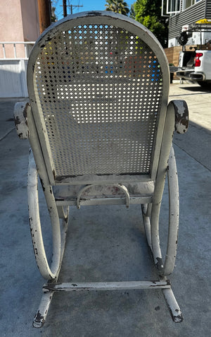 Thonet-Style Bentwood Rocking Chair with Caned Back Shabby Chic White 45” H 22 1/2” W
