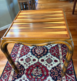 Faux Bamboo Wood Frame Inlaid Backgammon Reversible Top Game Table 30x30x29