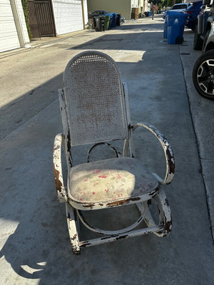 Thonet-Style Bentwood Rocking Chair with Caned Back Shabby Chic White 45” H 22 1/2” W
