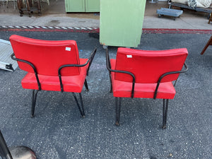 Viking Artline Style Vintage Red Vinyl & Black Metal Frame Mid-Century Modern Chair Hair Pin Legs Atomic  This is a pair one of them swivels