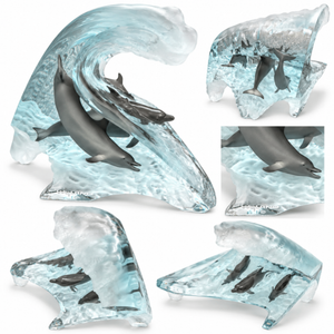 Robert Wyland “Surf Riders” Limited Edition Lucite & Pewter Dolphin Sculpture Includes COA Numbered 1157/1500