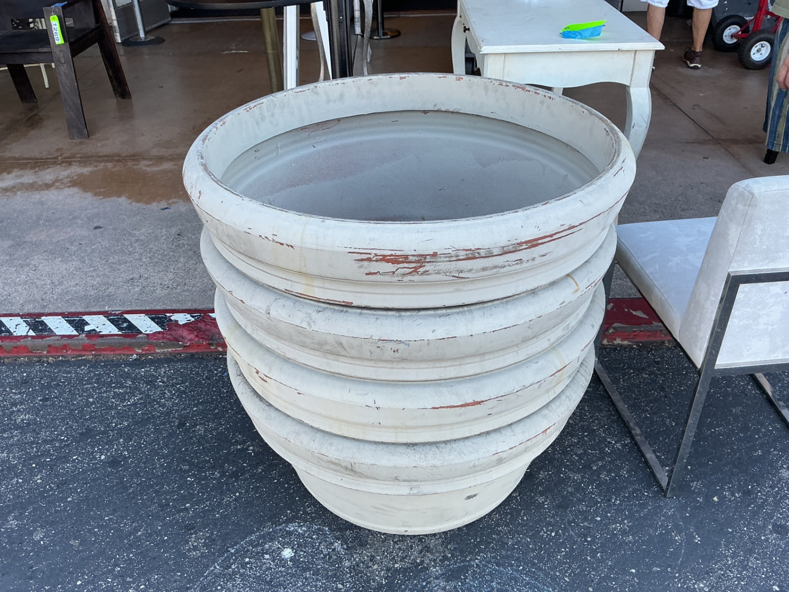 Concrete style resin painted planters 32“ x 17“ tall four available priced as each
