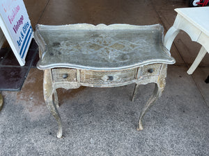 French Writing Desk with 3 Drawers, Silver Patina