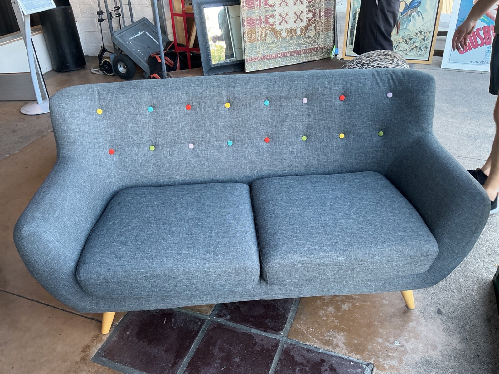 Remark 61 1/2" Wide Gray Fabric Tufted Loveseat