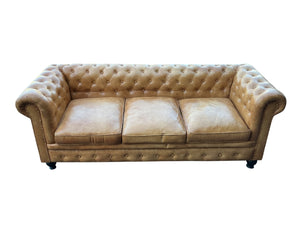 Caramel Leather Chesterfield Tufted Sofa with Rolled Arms (84 in Long)