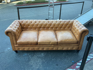 Caramel Leather Chesterfield Tufted Sofa with Rolled Arms (84 in Long)