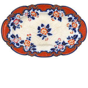 Mason’s Ironstone Floral Turkey Platter with Cobalt Blue, Rust & Gilt Decoration