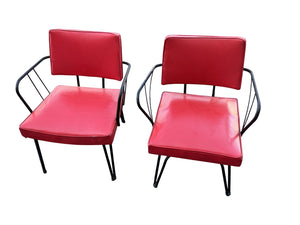 Viking Artline Style Vintage Red Vinyl & Black Metal Frame Mid-Century Modern Chair Hair Pin Legs Atomic  This is a pair one of them swivels