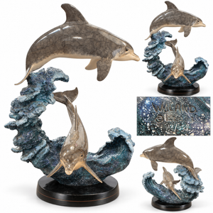Robert Wyland "Dolphin Wave" 2003 Ltd Edition 12/350 Cast Bronze Dolphin Sculpture Includes COA Wyland Galleries Approx 29" Tall 18-20 Width