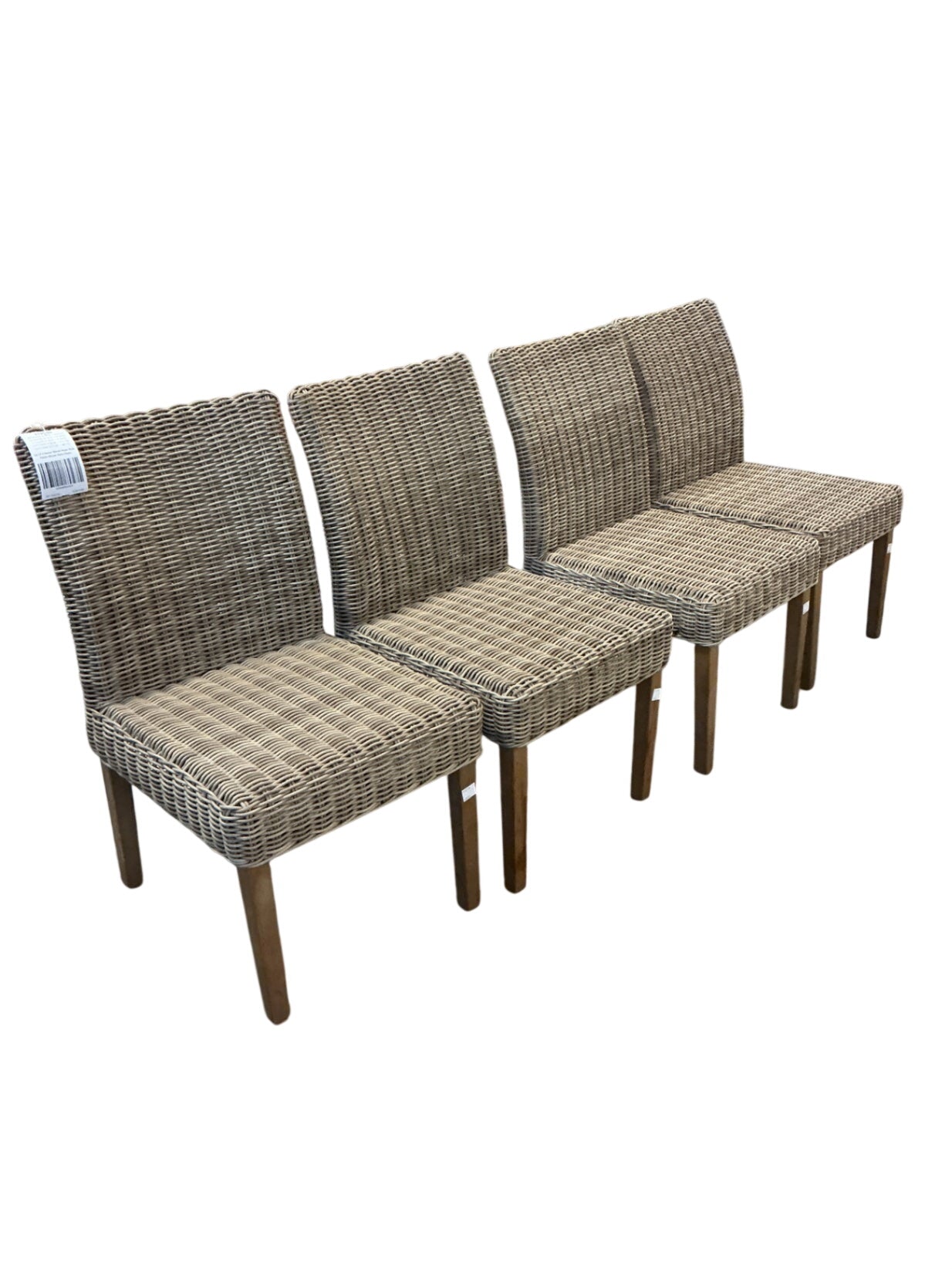 Set of 4 Newer Woven Rope-Style Plastic Wicker Patio Chairs