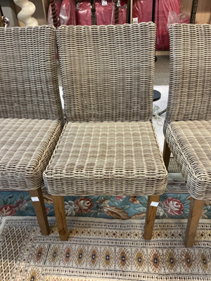 Set of 4 Newer Woven Rope-Style Plastic Wicker Patio Chairs