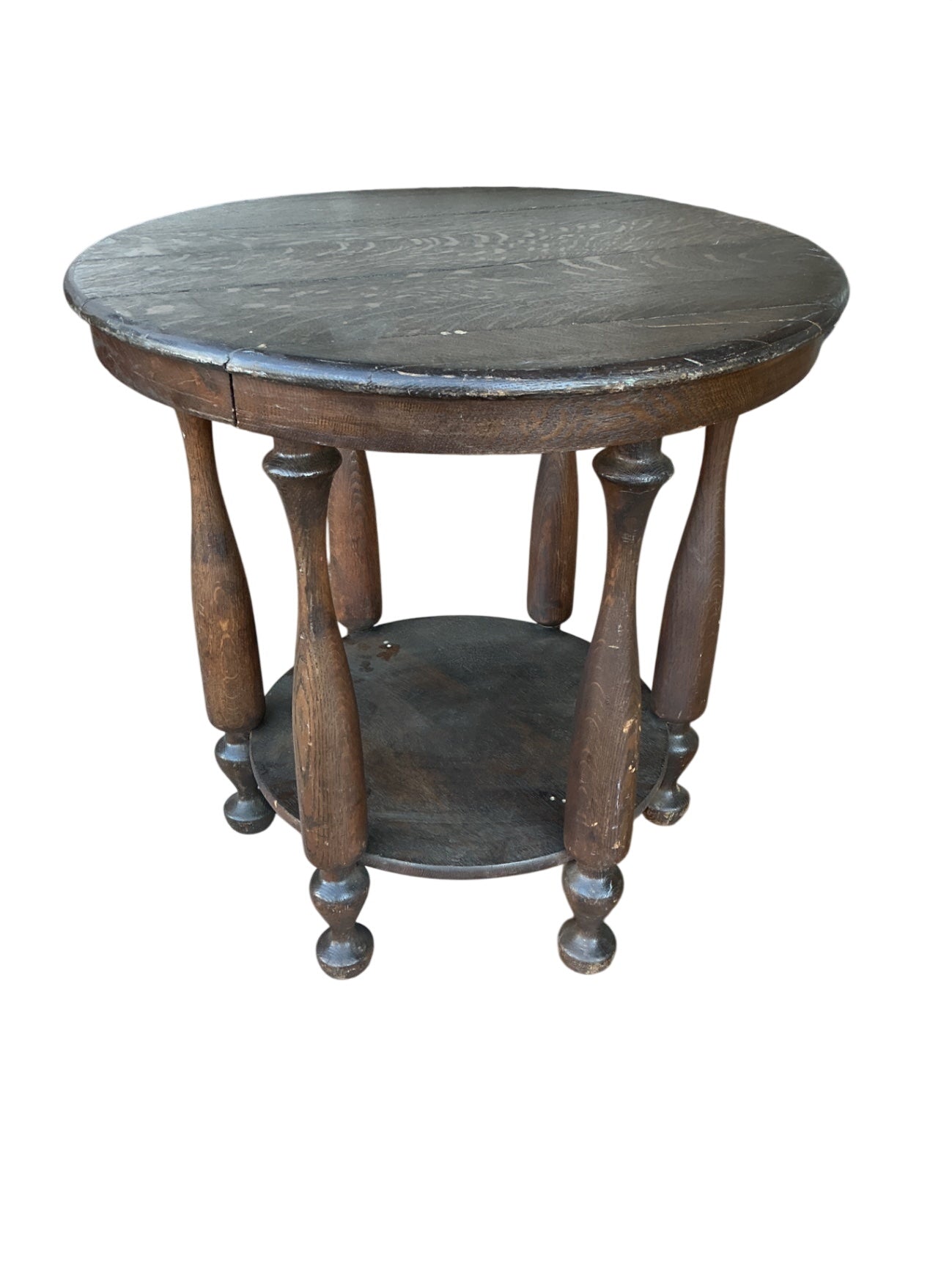 Unique, custom antique table great for a cigar lounge, baseball bat legs, approximately measuring 30 inches 24 inches tall