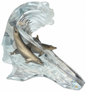 Robert Wyland “Surf Riders” Limited Edition Lucite & Pewter Dolphin Sculpture Includes COA Numbered 1157/1500