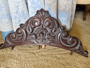French Carved Walnut Wood Pediment 19th Century (Rose) 23" x 10"