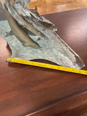 Robert Wyland “Surf Riders” Limited Edition Lucite & Pewter Dolphin Sculpture Includes COA Numbered 1157/1500
