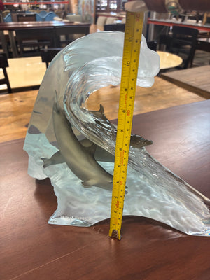 Robert Wyland “Surf Riders” Limited Edition Lucite & Pewter Dolphin Sculpture Includes COA Numbered 1157/1500