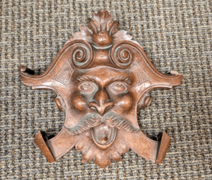 Carved French Walnut Wooden Mustache Man 13" x 12"