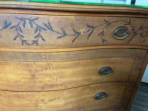 (Grand Rapids, MI) Brown Hand-Painted Hardwood 3-Drawer Dresser with Brass Mark & Custom Glass Top