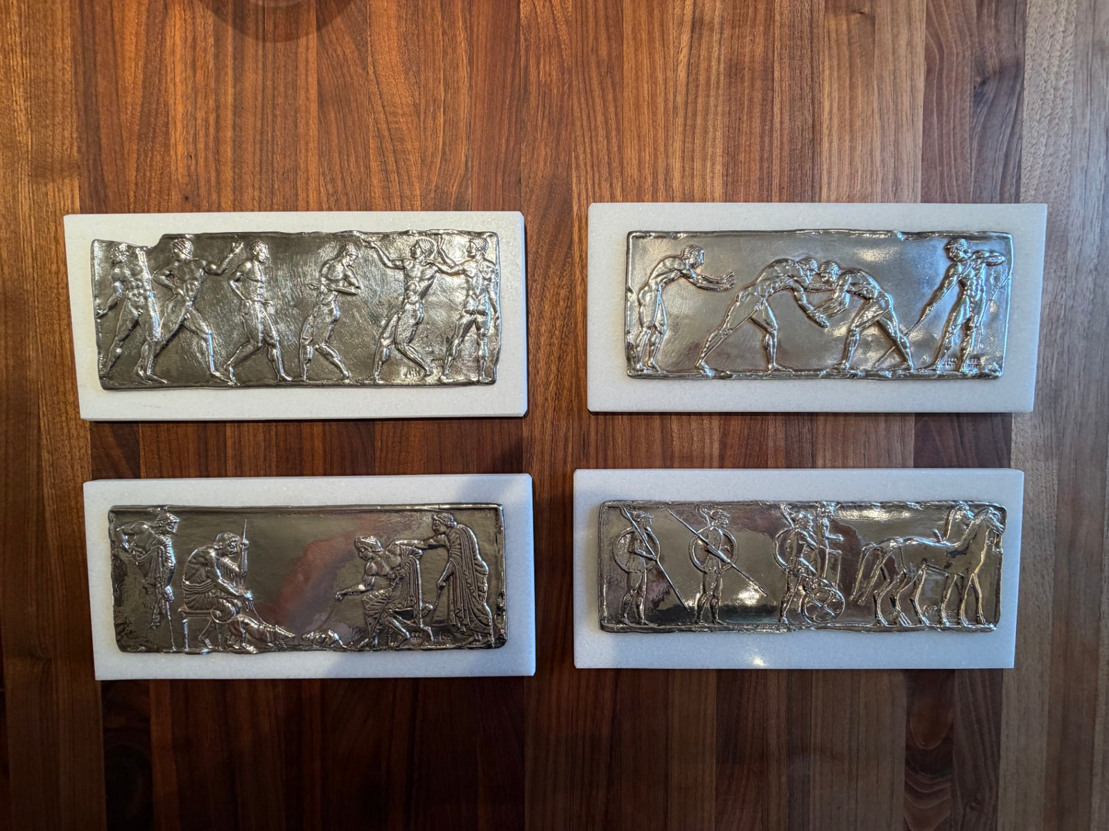 Set of Embossed Silver Plaques of Greek Antiquity Scenes
